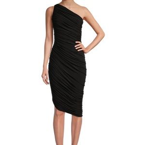 Norma Kamali Diana Ruched One-Shoulder Knee-Length Dress